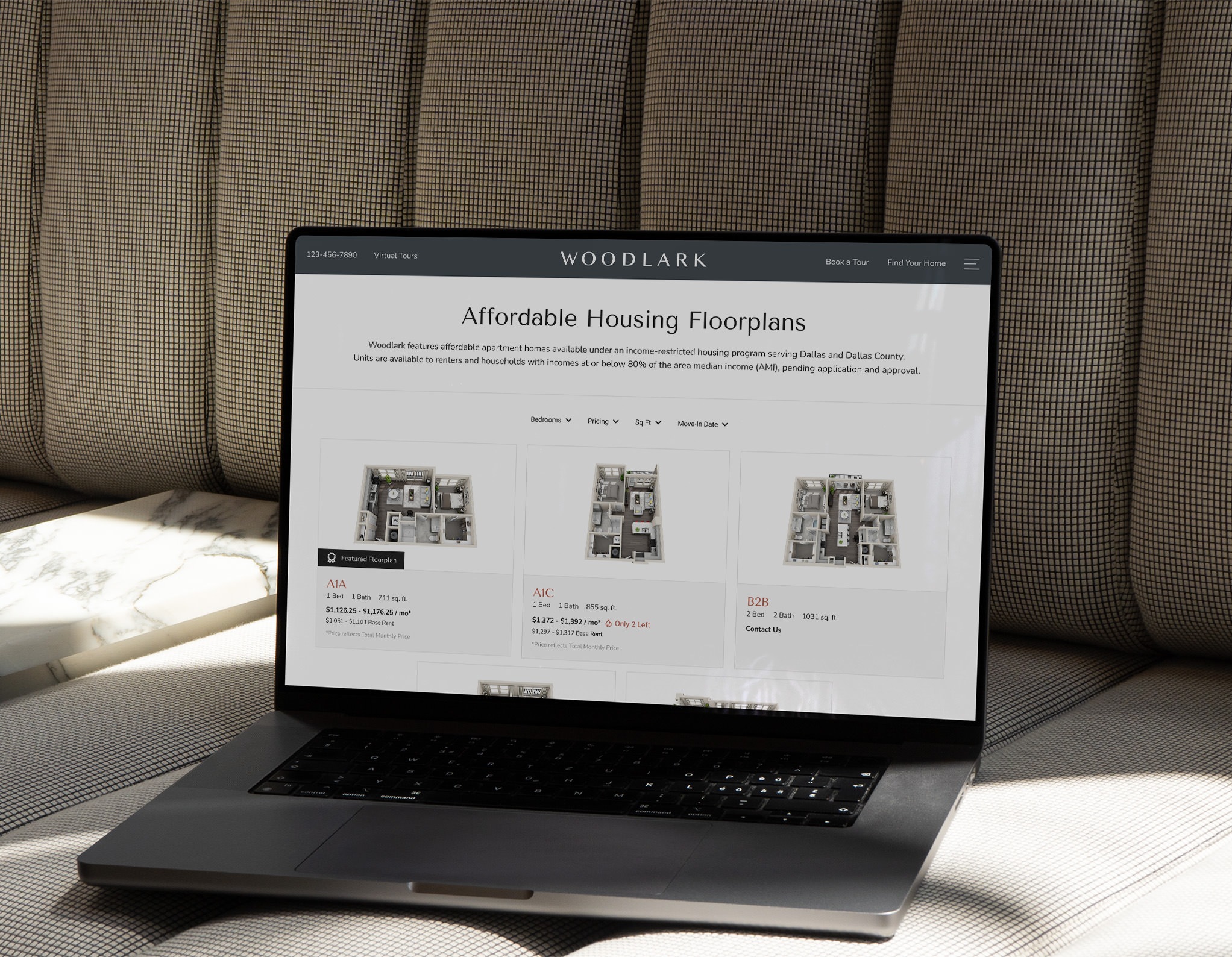 A property's affordable housing page showcasing affordable housing floorplans.