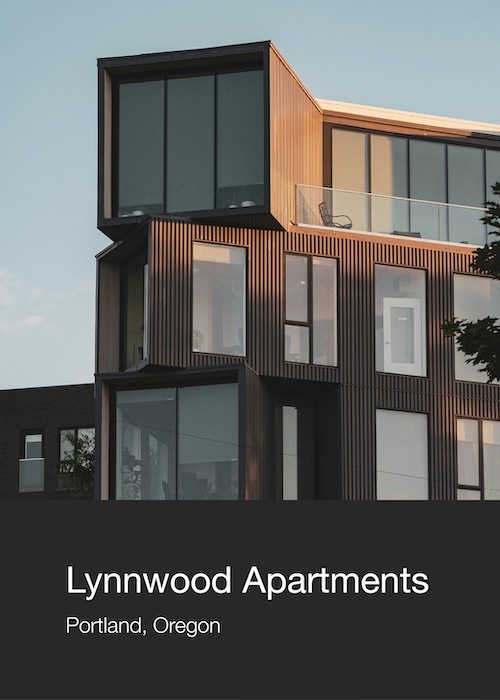 Multifolio Property card with an image of a wood building called Lynnwood Apartments in Portland, Oregon.