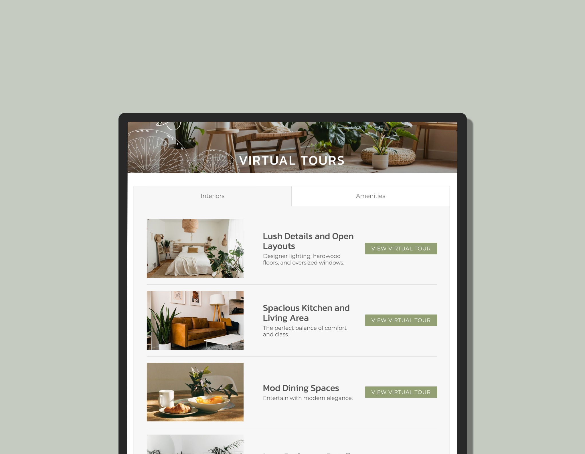 Jonah's Virtual Tour Manager for Multifamily Communities Tablet showcasing Jonah's Virtual Tour page for Multifamily communities.